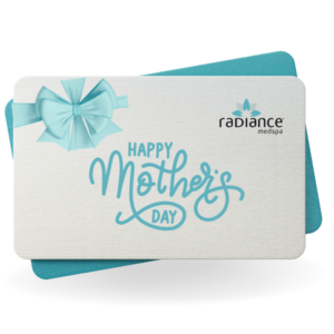 Gift card for Mother's Day from Radiance Medspa, with a teal bow and 'Happy Mother's Day' text in teal.